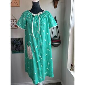 American Vintage- Day Dress- dark Mint Green- Size Tulips- some staining small